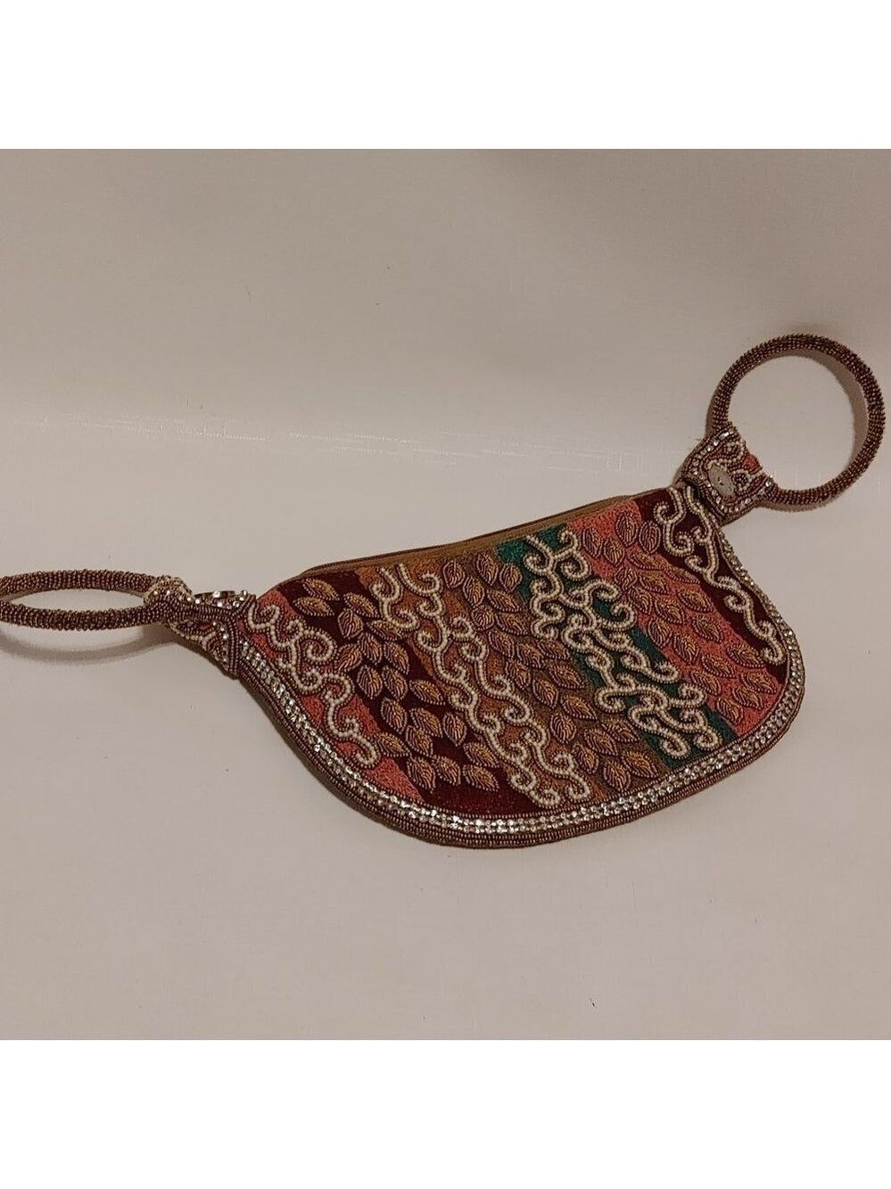 BEAUTIFUL HAND BEADED CLUTCH PURSE Zip Closure Multi Colour